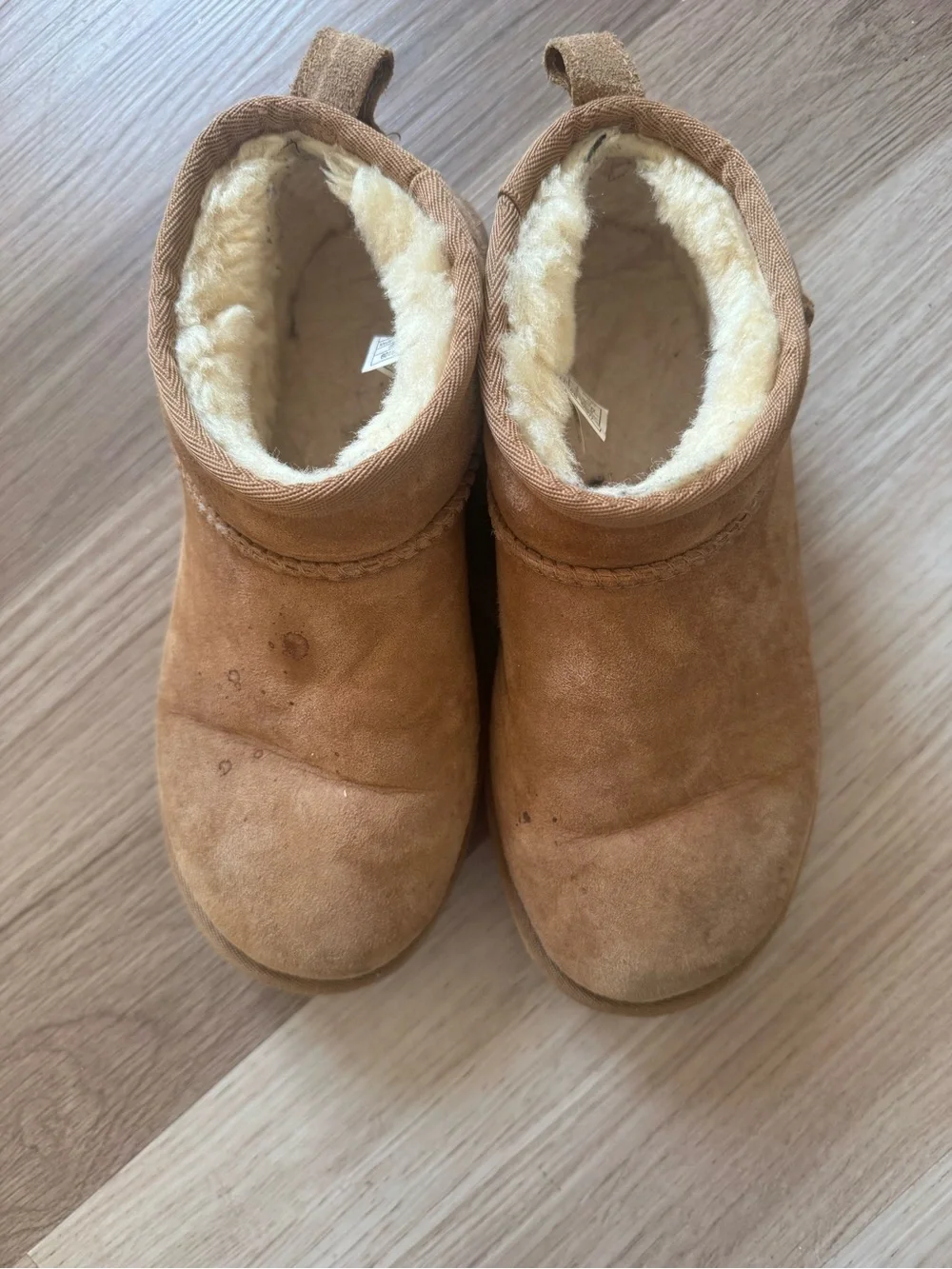 UGG Chestnut Suede Short Boot with Shearling Lining - Ultra Mini